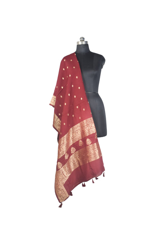 Plain Dyeing Dola Silk Butta Designs Dupatta with Nakshi Border - 2.35 Mtr Length - SKU : AI18C01J