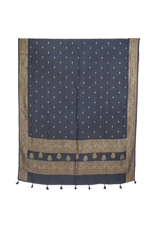 Plain Dyeing Dola Silk Butta Designs Dupatta with Nakshi Border - 2.35 Mtr Length - SKU : AI18C01I