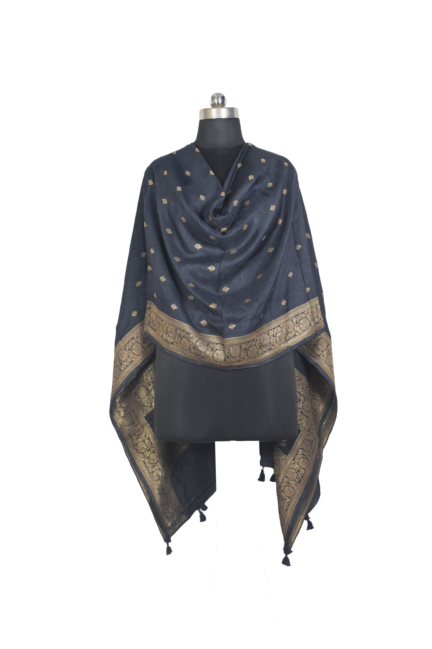Plain Dyeing Dola Silk Butta Designs Dupatta with Nakshi Border - 2.35 Mtr Length - SKU : AI18C01I