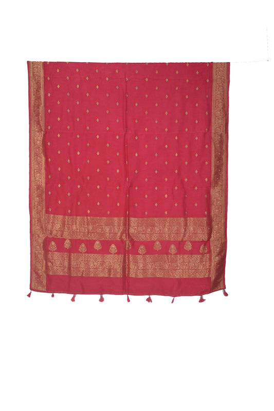 Plain Dyeing Dola Silk Butta Designs Dupatta with Nakshi Border - 2.35 Mtr Length - SKU : AI18C01B