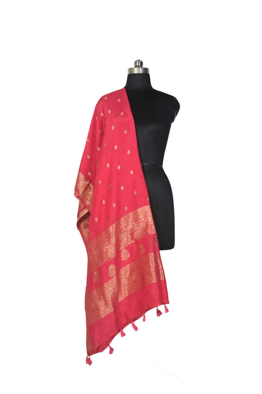 Plain Dyeing Dola Silk Butta Designs Dupatta with Nakshi Border - 2.35 Mtr Length - SKU : AI18C01B