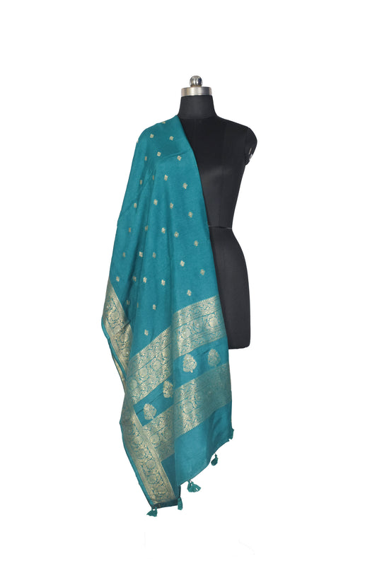 Plain Dyeing Dola Silk Butta Designs Dupatta with Nakshi Border - 2.35 Mtr Length - SKU : AI18C01E