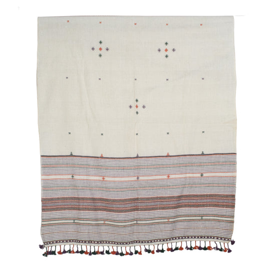 Weaving Design Kala Cotton Hand Embroidered Mirror Work Dupatta with Tassels - 2.35 Mtr Length - SKU : DV16201B