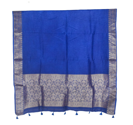 Plain Dyeing Dola Silk Dupatta With Full Nakshi Border & Tassels - 2.5 Mtr Length - SKU : AI15901L