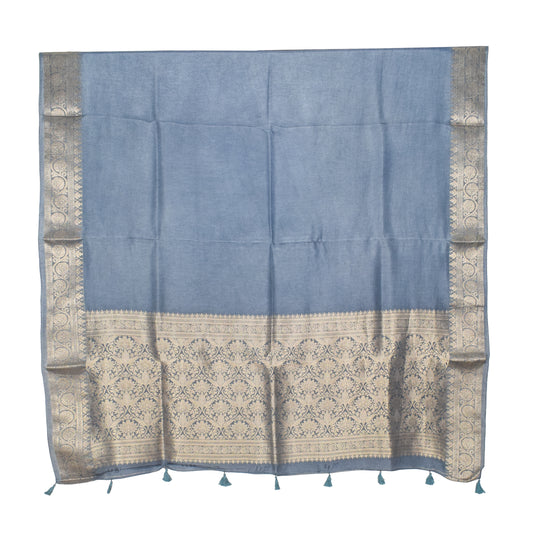 Plain Dyeing Dola Silk Dupatta With Full Nakshi Border & Tassels - 2.5 Mtr Length - SKU : AI15901R