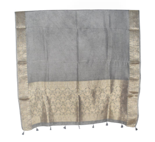 Plain Dyeing Dola Silk Dupatta With Full Nakshi Border & Tassels - 2.5 Mtr Length - SKU : AI15901Q