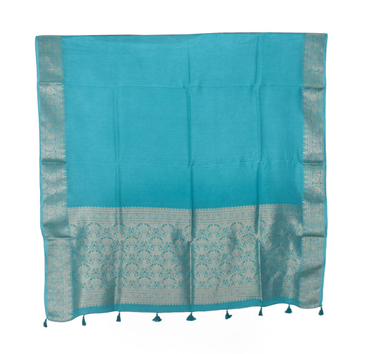 Plain Dyeing Dola Silk Dupatta With Full Nakshi Border & Tassels - 2.5 Mtr Length - SKU : AI15901J