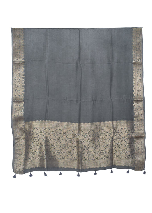Plain Dyeing Dola Silk Dupatta With Full Nakshi Border & Tassels - 2.5 Mtr Length - SKU : AI15901F