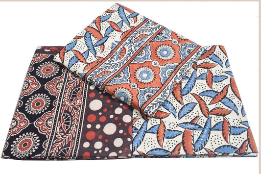 Ajrakh Cotton Natural Dye Three Colour Print | 3 Kam | Hand Block Print Dress Material with 44 Inch wide Dupatta - 2.5 Mt Top - SKU : AI03701Q