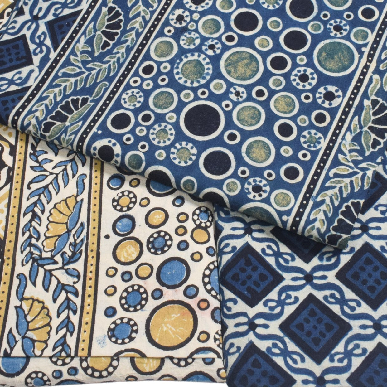 Ajrakh Cotton Natural Dye Three Colour Print | 3 Kam | Hand Block Print Dress Material with 44 Inch wide Dupatta - 2.5 Mt Top - SKU : AI03701B