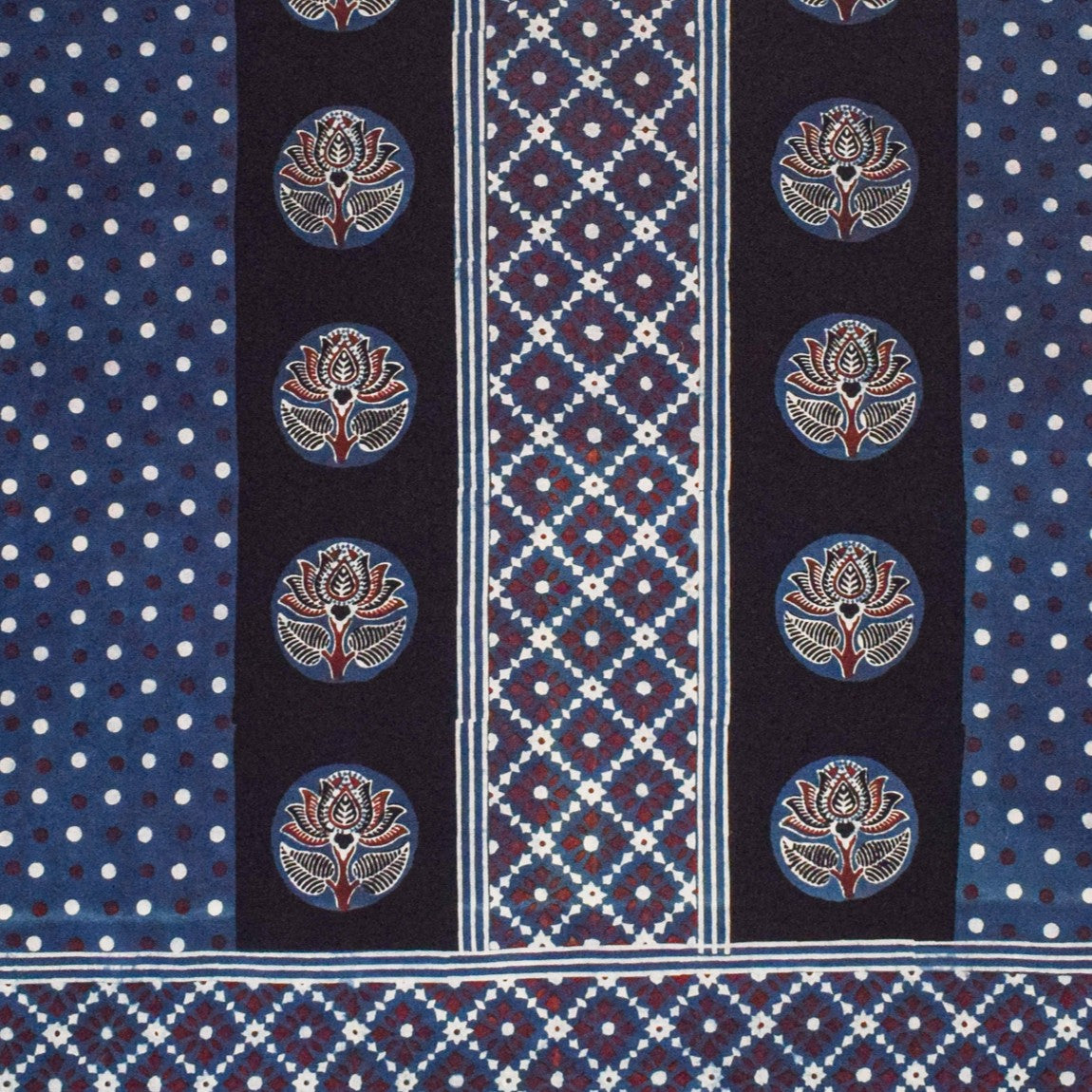 Ajrakh Cotton Natural Dye Three Colour Full Printed ( 3 Kam ) Hand Block Print Dress Material with 44 Inch wide Dupatta - 2.5 Mt Top - SKU : ID2083AG