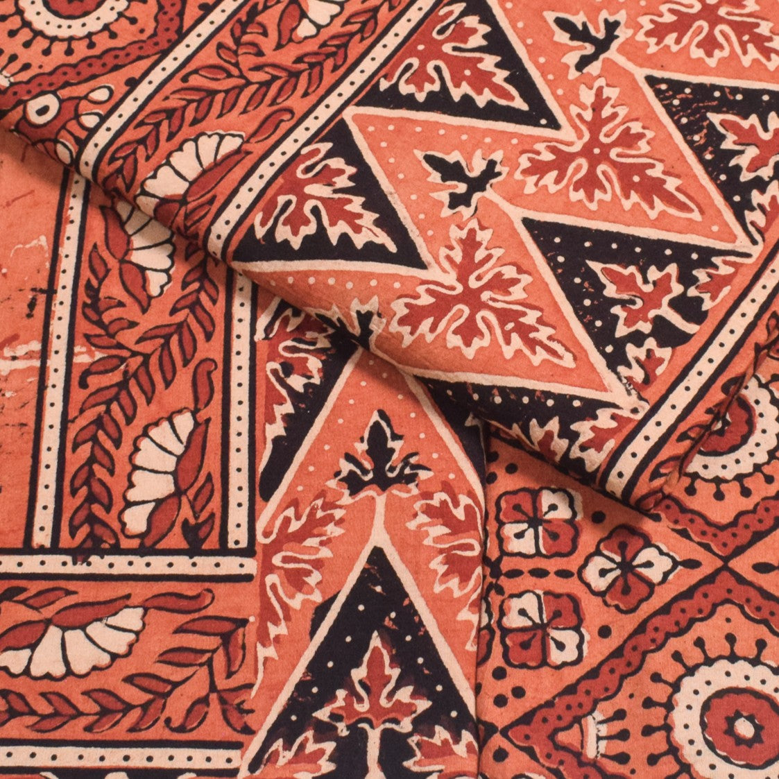 Ajrakh Cotton Natural Dye Three Colour Print | 3 Kam | Hand Block Print Dress Material with 44 Inch wide Dupatta - 2.5 Mt Top - SKU : AI0370AB