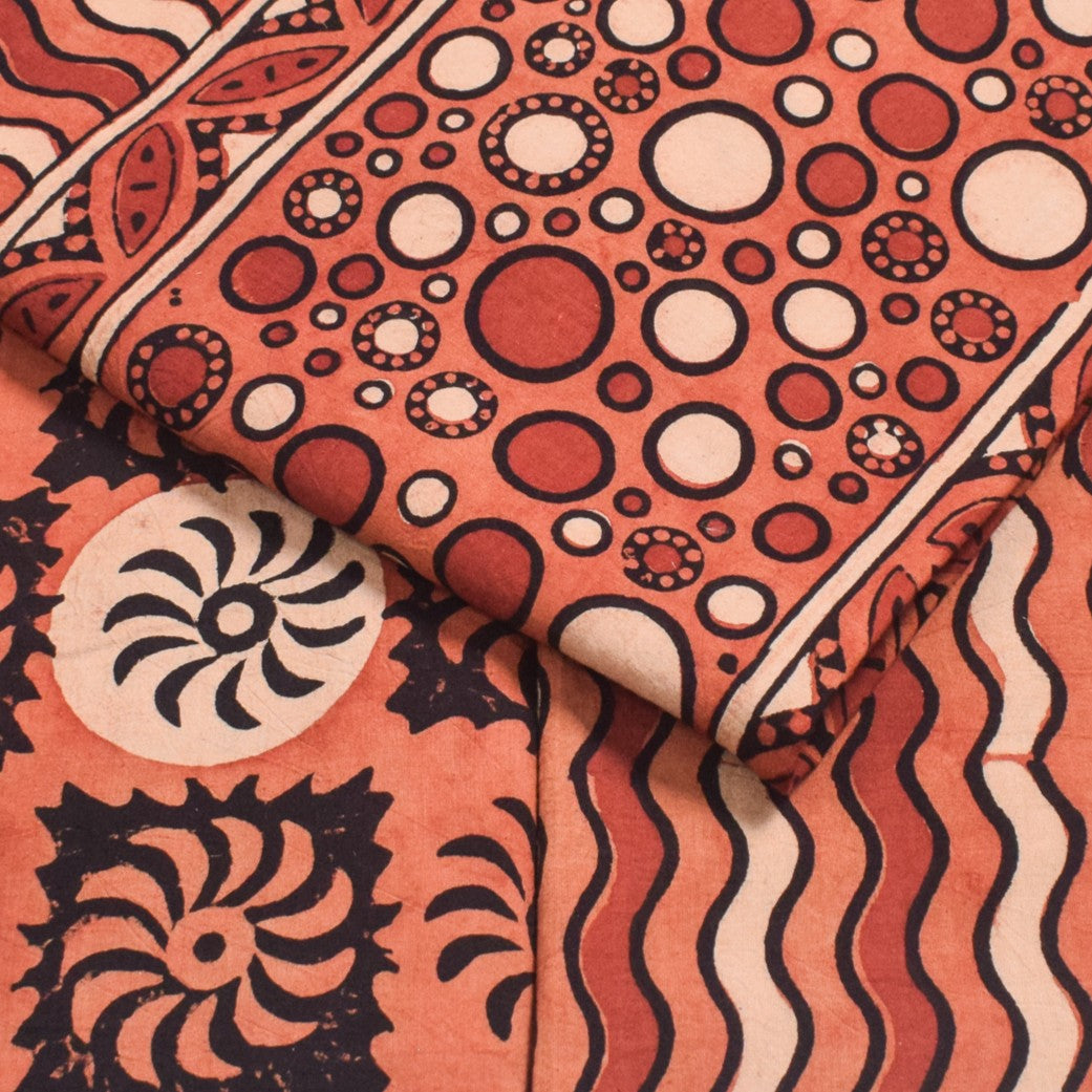 Ajrakh Cotton Natural Dye Three Colour Print | 3 Kam | Hand Block Print Dress Material with 44 Inch wide Dupatta - 2.5 Mt Top - SKU : AI0370AC