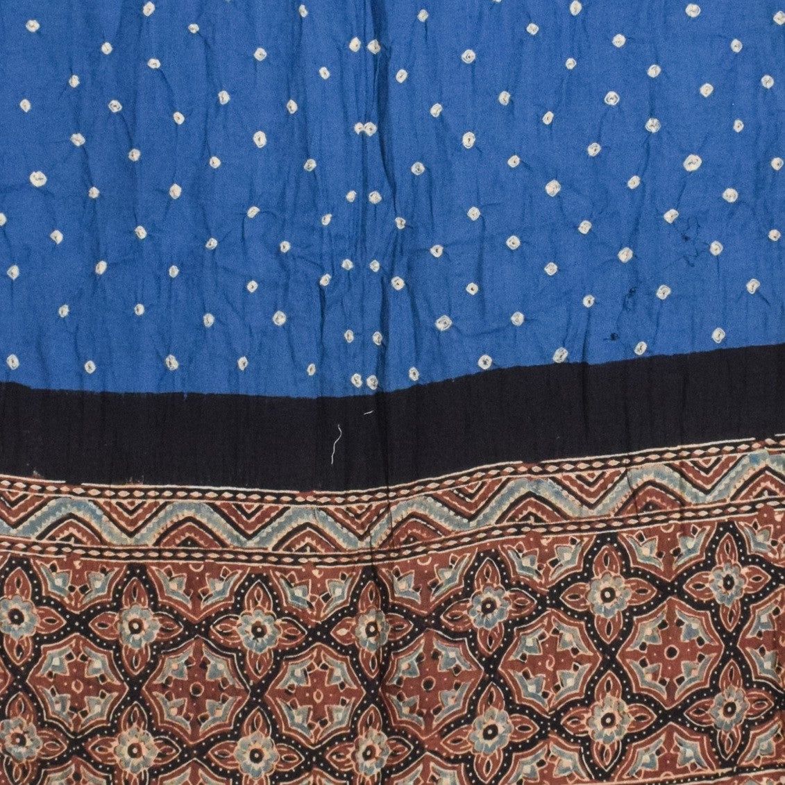 Ajrakh Satin Cotton Part Natural Dye Hand Block Print Dress Material with Bandhej Bottom and Dupatta - 2.5 Mt Top - SKU : MS24A01C