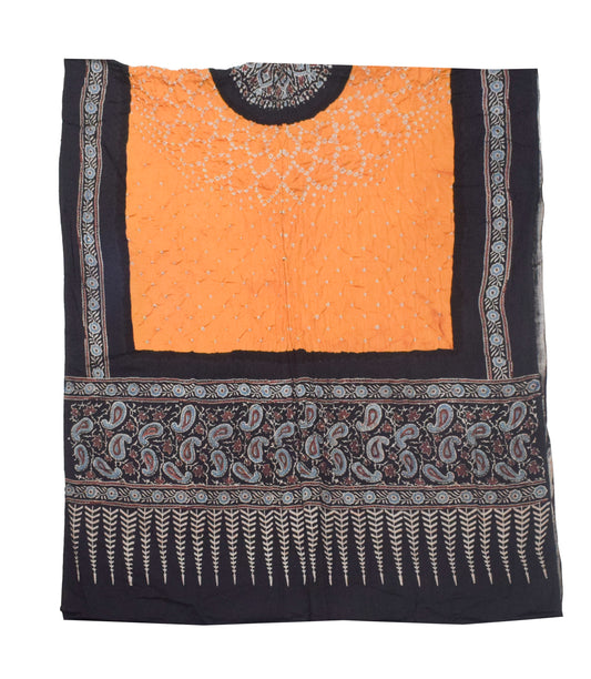 Ajrakh Satin Cotton Part Natural Dye Hand Block Print Dress Material with Bandhej Bottom and Dupatta - 2.5 Mt Top - SKU : MS24A01K