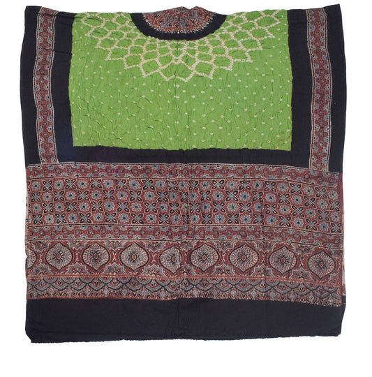 Ajrakh Satin Cotton Part Natural Dye Hand Block Print Dress Material with Bandhej Bottom and Dupatta - 2.5 Mt Top - SKU : MS24A01N