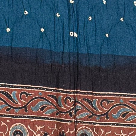 Ajrakh Satin Cotton Part Natural Dye Hand Block Print Dress Material with Bandhej Bottom and Dupatta - 2.5 Mt Top - SKU : MS24A01U