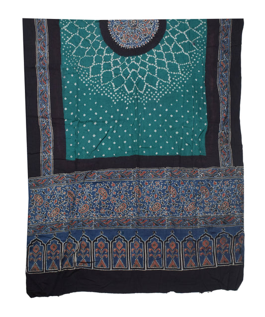 Ajrakh Satin Cotton Part Natural Dye Hand Block Print Dress Material with Bandhej Bottom and Dupatta - 2.5 Mt Top - SKU : MS17401P