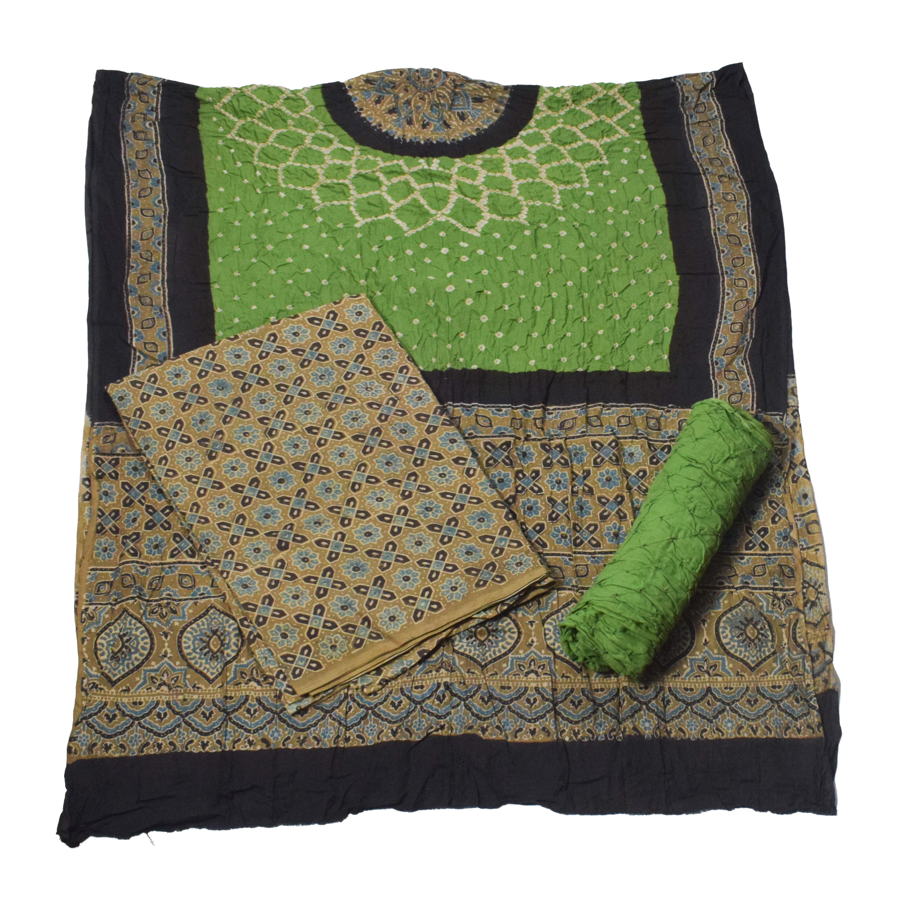 Beige - Hand Block Print Cotton Natural Dyed Ajrakh Fabric 01