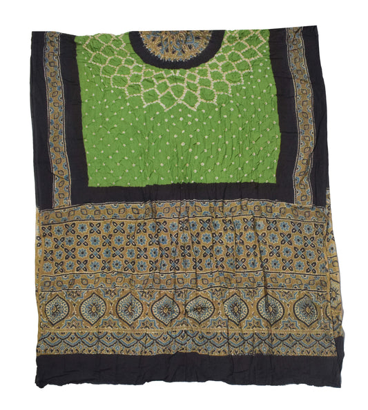 Ajrakh Satin Cotton Part Natural Dye Hand Block Print Dress Material with Bandhej Bottom and Dupatta - 2.5 Mt Top - SKU : MS24A01Q