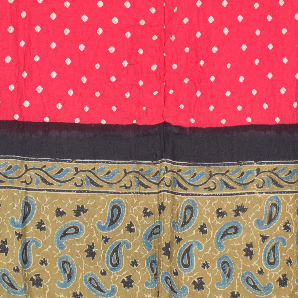 Ajrakh Satin Cotton Part Natural Dye Hand Block Print Dress Material with Bandhej Bottom and Dupatta - 2.5 Mt Top - SKU : MS24A01T