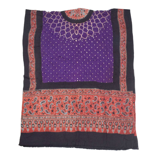 Ajrakh Satin Cotton Part Natural Dye Hand Block Print Dress Material with Bandhej Bottom and Dupatta - 2.5 Mt Top - SKU : MS24A01S