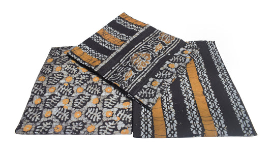 Wax Batik Cotton Three Colour Full Printed Hand Block Print Dress Material with 44 Inch wide Dupatta - 2.5 Mt Top - SKU : RA0540AB