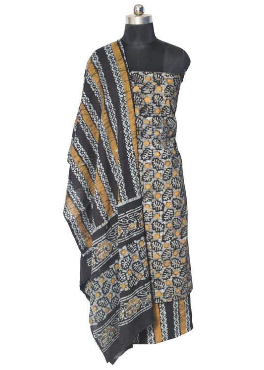 Wax Batik Cotton Three Colour Full Printed Hand Block Print Dress Material with 44 Inch wide Dupatta - 2.5 Mt Top - SKU : RA0540AB