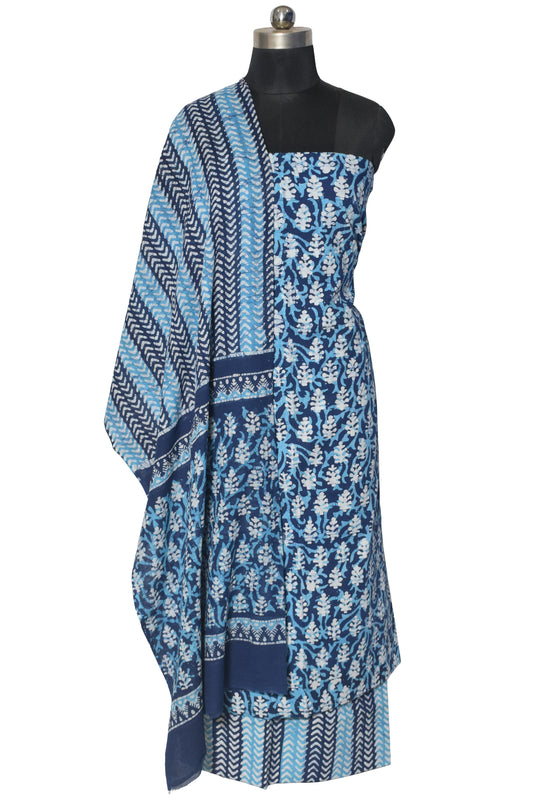 Wax Batik Cotton Three Colour Full Printed Hand Block Print Dress Material with 44 Inch wide Dupatta - 2.5 Mt Top - SKU : RA05401K