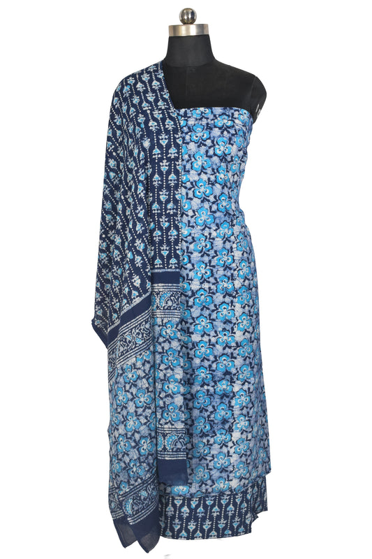Wax Batik Cotton Three Colour Full Printed Hand Block Print Dress Material with 44 Inch wide Dupatta - 2.5 Mt Top - SKU : RA0540AL
