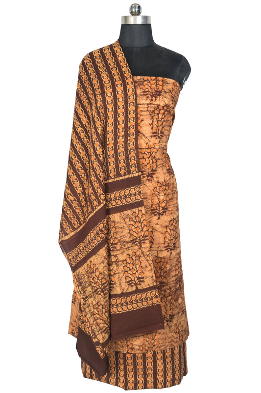Wax Batik Cotton Three Colour Full Printed Hand Block Print Dress Material with 44 Inch wide Dupatta - 2.5 Mt Top - SKU : RA05401R