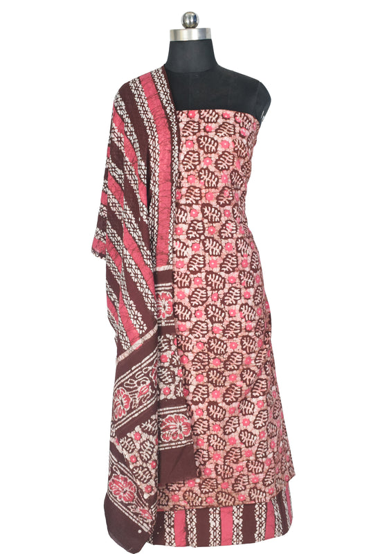 Wax Batik Cotton Three Colour Full Printed Hand Block Print Dress Material with 44 Inch wide Dupatta - 2.5 Mt Top - SKU : RA05401Z