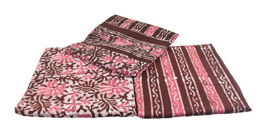 Wax Batik Cotton Three Colour Full Printed ( 3 Kam ) Hand Block Print Dress Material with 44 Inch wide Dupatta - 2.5 Mt Top - SKU : RA0540AZ