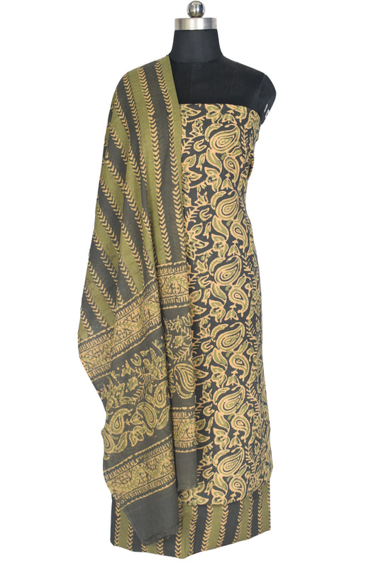 Wax Batik Cotton Three Colour Full Printed Hand Block Print Dress Material with 44 Inch wide Dupatta - 2.5 Mt Top - SKU : RA0540AG