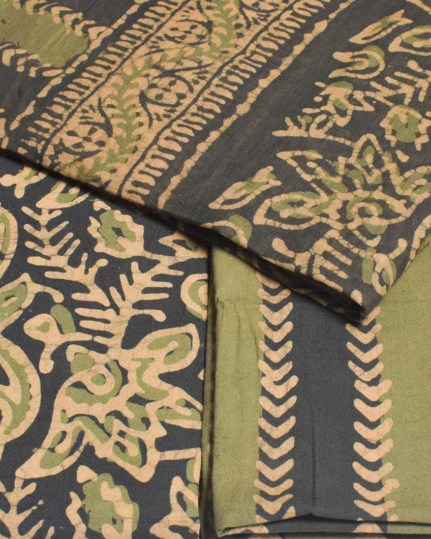 Wax Batik Cotton Three Colour Full Printed Hand Block Print Dress Material with 44 Inch wide Dupatta - 2.5 Mt Top - SKU : RA0540AG