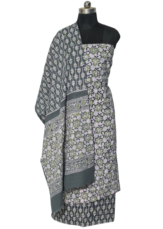 Wax Batik Cotton Three Colour Full Printed Hand Block Print Dress Material with 44 Inch wide Dupatta - 2.5 Mt Top - SKU : RA0540AM