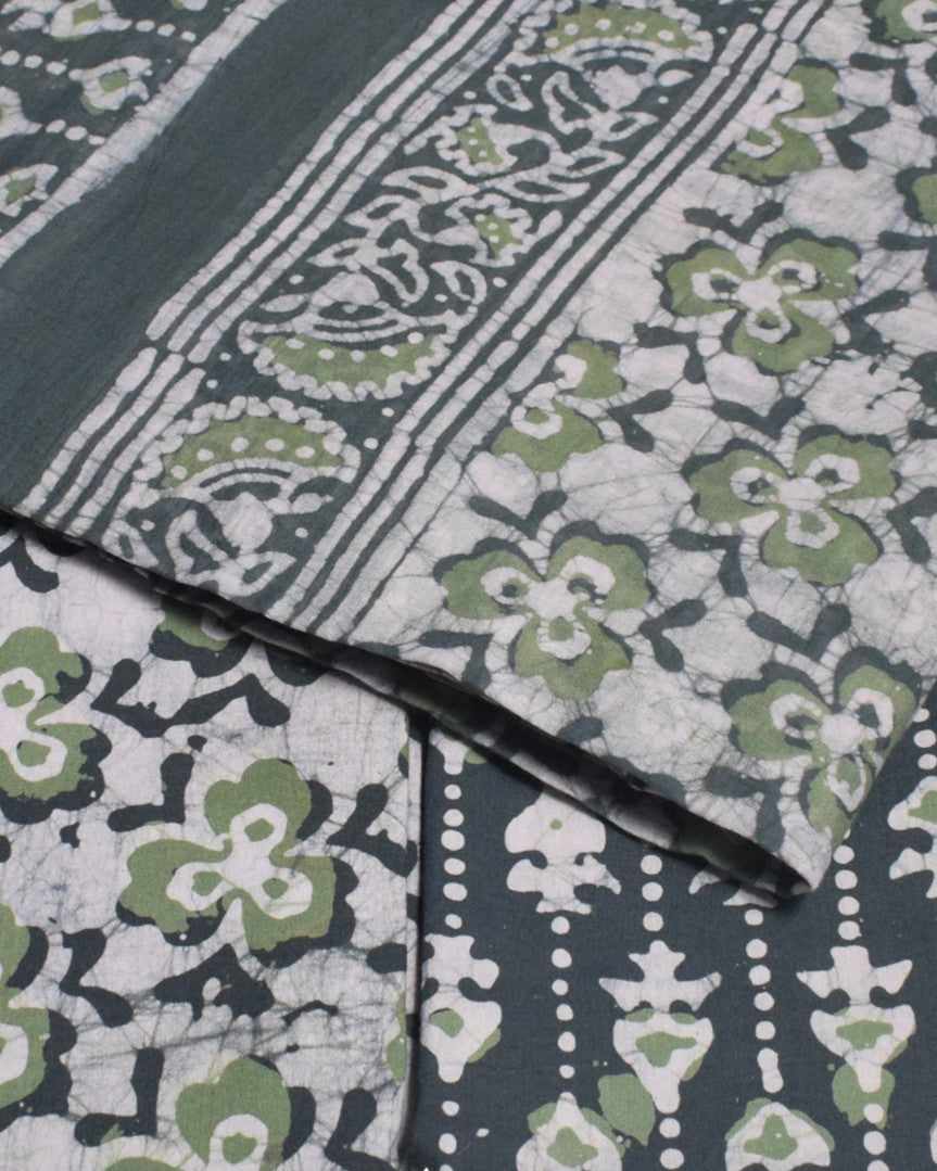 Wax Batik Cotton Three Colour Full Printed Hand Block Print Dress Material with 44 Inch wide Dupatta - 2.5 Mt Top - SKU : RA0540AM