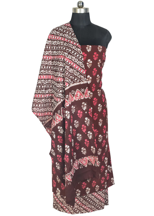 Wax Batik Cotton Three Colour Full Printed Hand Block Print Dress Material with 44 Inch wide Dupatta - 2.5 Mt Top - SKU : RA05401G