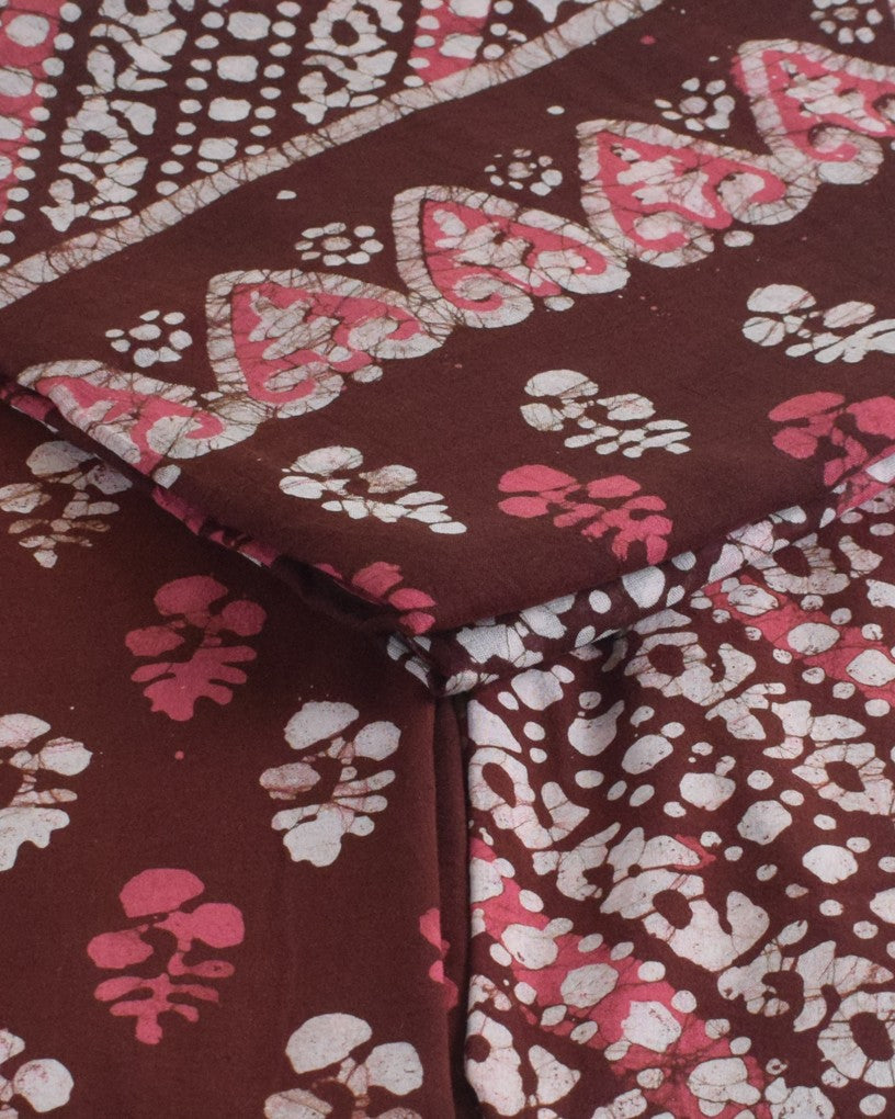 Wax Batik Cotton Three Colour Full Printed Hand Block Print Dress Material with 44 Inch wide Dupatta - 2.5 Mt Top - SKU : RA05401G