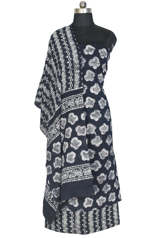 Wax Batik Cotton Three Colour Full Printed Hand Block Print Dress Material with 44 Inch wide Dupatta - 2.5 Mt Top - SKU : RA0540AV