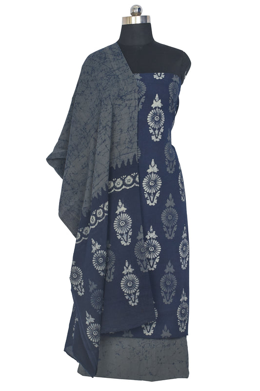 Wax Batik Cotton Three Colour Full Printed Hand Block Print Dress Material with 44 Inch wide Dupatta - 2.5 Mt Top - SKU : RA23B01B
