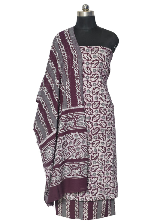 Wax Batik Cotton Three Colour Full Printed Hand Block Print Dress Material with 44 Inch wide Dupatta - 2.5 Mt Top - SKU : RA0540AD