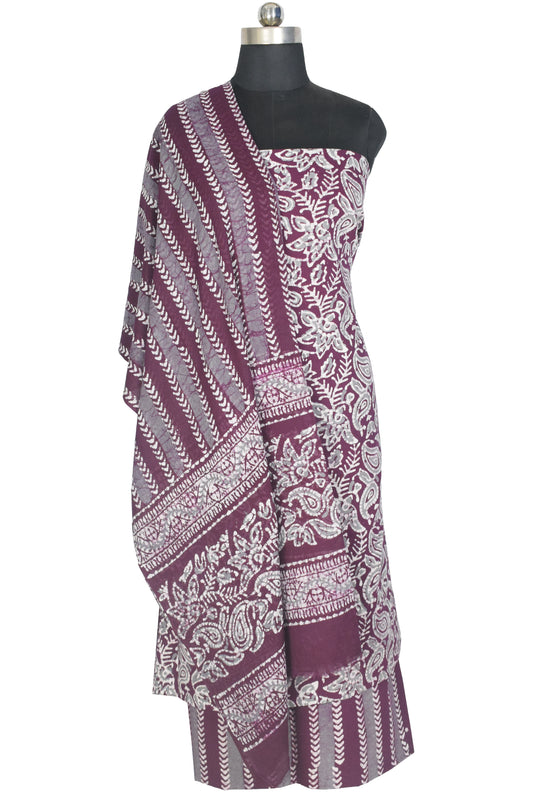 Wax Batik Cotton Three Colour Full Printed Hand Block Print Dress Material with 44 Inch wide Dupatta - 2.5 Mt Top - SKU : RA0540AI