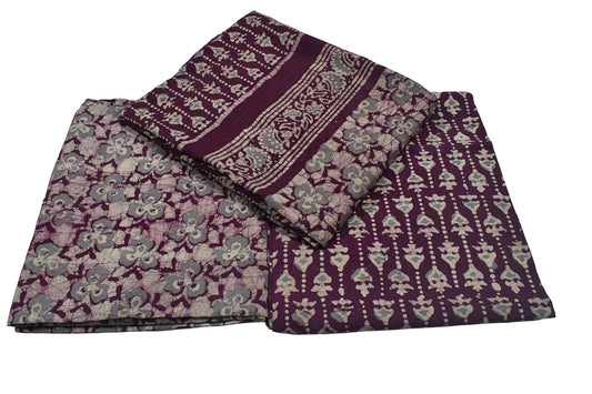 Wax Batik Cotton Three Colour Full Printed ( 3 Kam ) Hand Block Print Dress Material with 44 Inch wide Dupatta - 2.5 Mt Top - SKU : RA0540AN