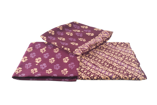 Wax Batik Cotton Three Colour Full Printed ( 3 Kam ) Hand Block Print Dress Material with 44 Inch wide Dupatta - 2.5 Mt Top - SKU : RA05401F