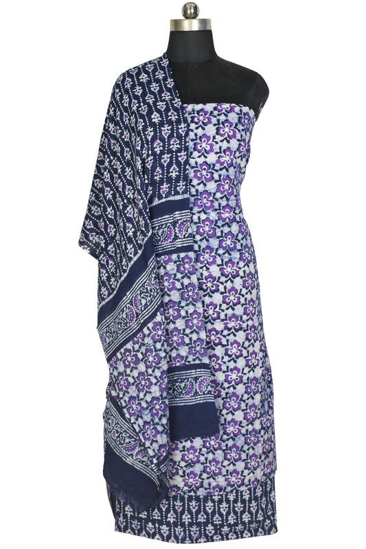 Wax Batik Cotton Three Colour Full Printed Hand Block Print Dress Material with 44 Inch wide Dupatta - 2.5 Mt Top - SKU : RA0540AK