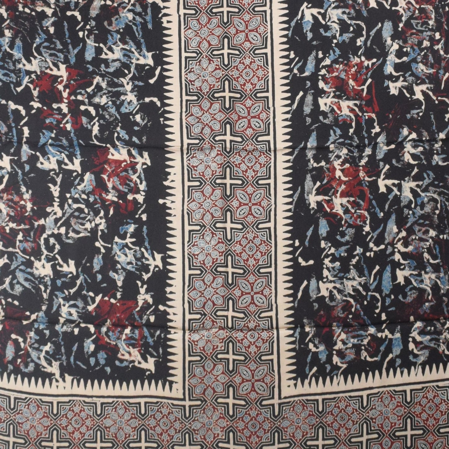 Ajrakh Modal Silk Natural Dye Hand Block Print Dress Material with Golden Border Dupatta - with Tassels - 2.5 Mt Top - SKU : AI27A03M