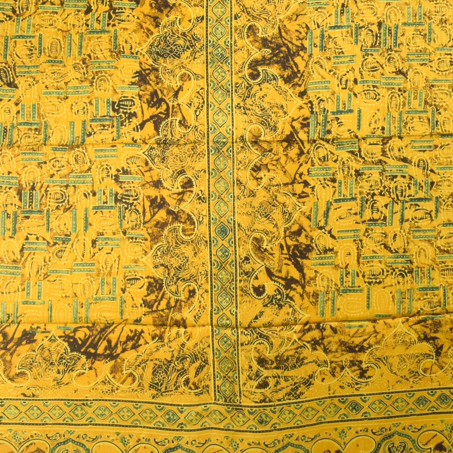 Ajrakh Modal Silk Natural Dye Hand Block Print Dress Material with Golden Border Dupatta - with Tassels - 2.5 Mt Top - SKU : AI27A03D