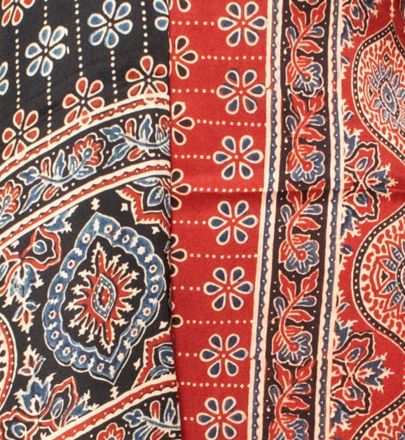 Ajrakh Modal Silk Natural Dye Hand Block Print Dress Material with Jari Border Dupatta     -  SKU : ID16401J
