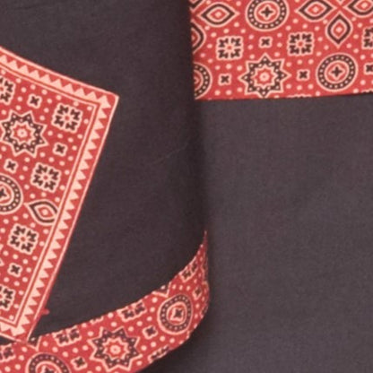 Ajrakh Cotton Natural Dye Screen Print Hand Printed Dress Material  with Applique Work Dupatta  - 2.5  Mt Top    -  SKU : RM13902D